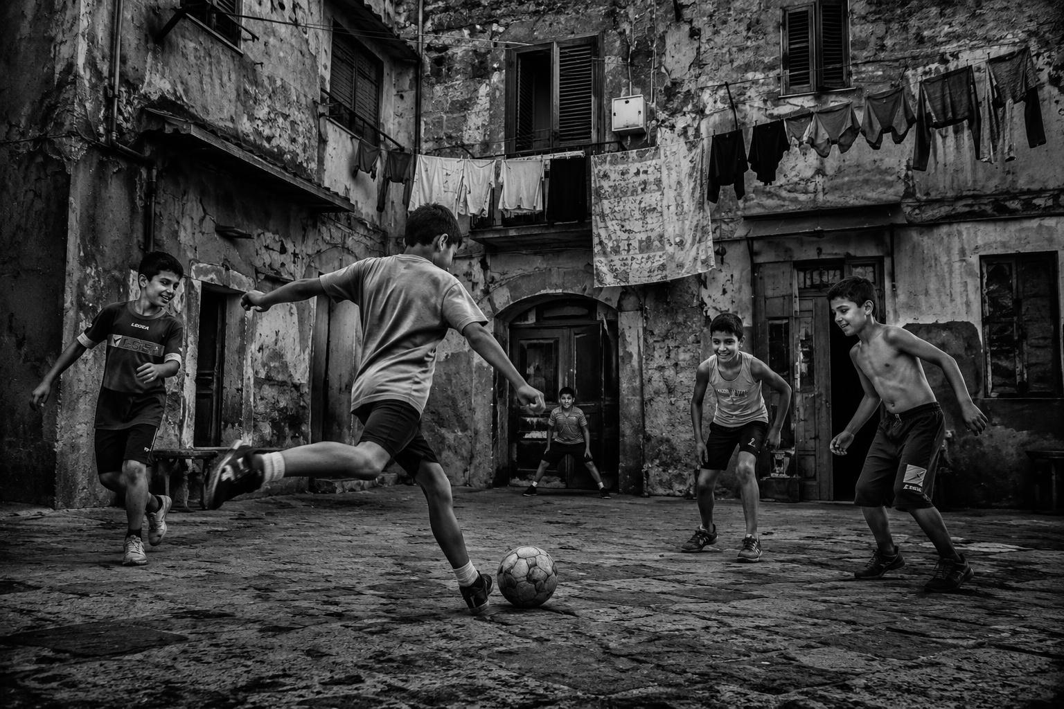 Children playing football in a Palermo street
